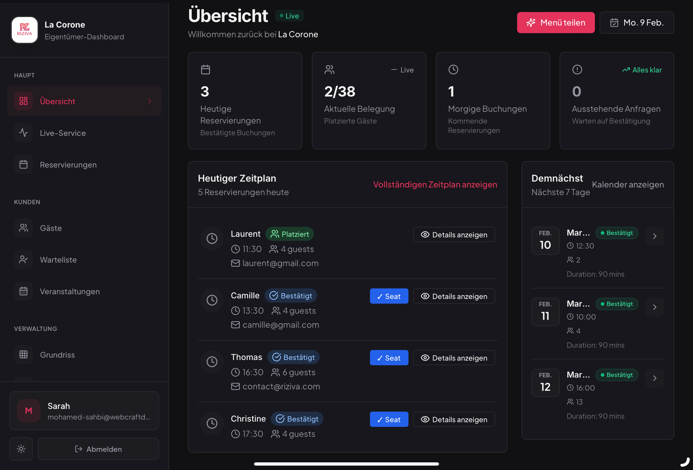 Restaurant-Management-Plattform — Riziva Dashboard